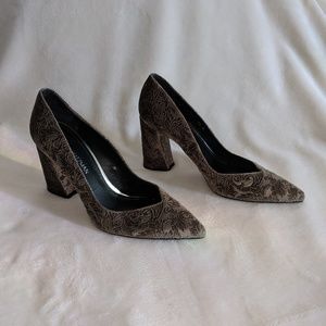 Stuart Weitzman Sage Green Velvet embossed Pump